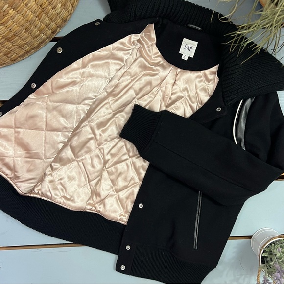 Gap Varsity Wool Bomber Jacket Size TALL Small in Black - Picture 9 of 12